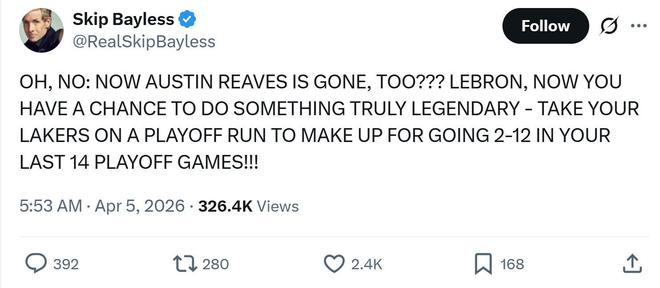 里夫斯赛季报销湖人三巨头变单核詹姆斯扛起大